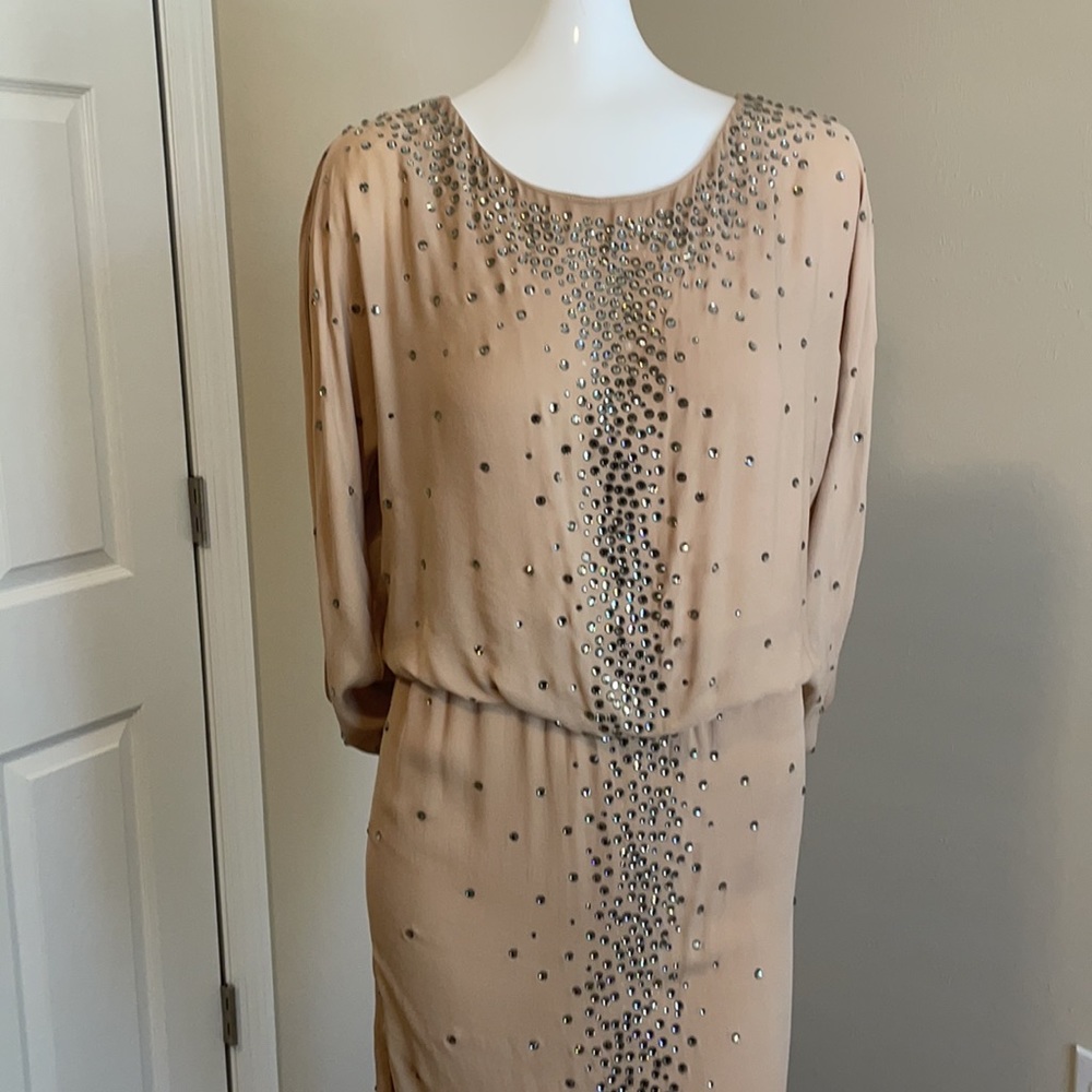 HAUTE HIPPIE Long Slit Balloon Sleeve Blouson Elastic Waist Fully Studded DressS - Picture 8 of 14